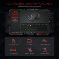 Souris gaming optique Redragon M913, 16 000 DPI, filaire 2,4 GHz et sans fil RGB, 16 boutons programmables, noir et blanc