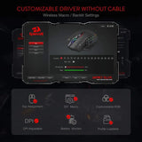 Souris gaming optique Redragon M913, 16 000 DPI, filaire 2,4 GHz et sans fil RGB, 16 boutons programmables, noir et blanc
