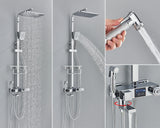 Robinet de douche thermostatique à affichage numérique noir, salle de bains, mitigeur de douche à pluie thermostatique à 4 voies, robinets, étagère et Bidet