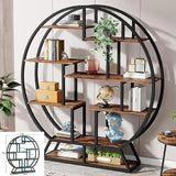 Bibliothèque, bibliothèque ronde Etagere, étagère à livres industrielle en bois de 63 pouces avec étagères décalées, salon