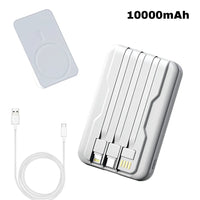 Batterie externe magnétique portable 10 000 mAh 15 W, chargeur rapide sans fil universel Apple/Android avec câble intégré.