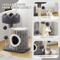 Arbre à chat Oak & Tea petit modèle 53 cm avec griffoir, niche et 2 balles de jeu. Maison pour chats et chatons, gris clair.