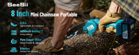 Tronçonneuse électrique mini sans fil SeeSii 8 pouces, outil de coupe et d'élagage pour le jardin, compatible avec les batteries Makita 18 V.