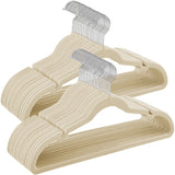 Cintres en Velours, Lot de 30/50, Antiglisse, avec Encoches, Barre pour Pantalons, Crochet Pivotant à 360°, Gain de Place, Épaisseur 0,6 cm, Longueur de 43 cm, Beige Sable/Noir Classique/Gris/Blanc/Rose Clair