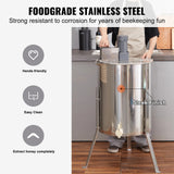 VEVOR Extracteur de Miel Électrique 4/8 Cadres Centrifugeuse Séparateur Miel 140 W Inox avec Couvercle Taille du Nid d'Abeilles Adaptée Profond 48x23 cm Moyen 48x16 cm Hauteur Réglable pour Apiculture