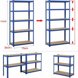 Étagère Industrielle Lourde 5 Niveaux Réglables 875KG Charge Max, Sans Boulons - Rangement Métal Garage Atelier Cave Entrepôt 200x100x50cm