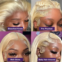 Perruque Wiggogo 613 Transparent HD Lace Frontal 13X6 Blond lisse, cheveux humains brésiliens pré-épilés, 13X4