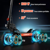 Trottinette électrique adulte S13, autonomie 75-90 km, 48 V 20,8 Ah, moteur 1000 W x 2, toilettes électriques pliables, TODIMART