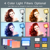 Kit d'éclairage LED pour studio photo et vidéo avec trépied et filtres RVB, idéal pour les prises de vue en direct et le streaming sur YouTube.