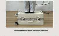 Valise à bagages roulante de grande capacité à ouverture frontale, cadre en aluminium, valise d'embarquement avec chargeur USB et porte-gobelets
