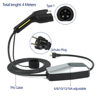 Boîtier de Chargement Électrique pour Voiture, 10 Mètres 4 Mètres, 1 Phase EVSE, Câble Mode 2, 6A-16A