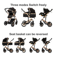 Poussette compacte 3 en 1, combinaison poussette-siège auto, poussette multifonctionnelle haute pour bébé et enfant en bas âge.
