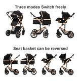 Poussette compacte 3 en 1, combinaison poussette-siège auto, poussette multifonctionnelle haute pour bébé et enfant en bas âge.