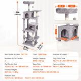 SucceBuy Arbre à chat pour chats d'intérieur Tour à chat avec chat condo Poste à gratter en sisal HamacTop Perche Plateformes de saut Gris foncé