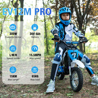 Moto Électrique pour Enfants EVERCROSS TECH EV12M Pro - 300W, 25 km/h, 15 km d'Autonomie, Bluetooth & LED, Pneus 12''
