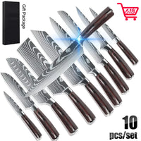 Coffret cadeau de 8/10 couteaux de cuisine MDHAND, couteau de chef à motif damassé laser, en acier inoxydable à haute teneur en carbone, couteau à fruits tranchant