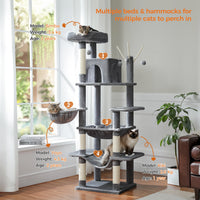 Grand arbre à chat pour grands chats d'intérieur, tour de chat haute pour gros chats avec hamac super grand, arbres grimpant pour chats avec tire à gratter