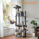 Grand arbre à chat pour grands chats d'intérieur, tour de chat haute pour gros chats avec hamac super grand, arbres grimpant pour chats avec tire à gratter