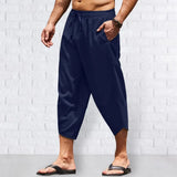 Pantalon large en coton et lin pour homme, sarouel décontracté, longueur mollet, pantalon baggy, vêtements de plage hawaïens, mode Harajuku, été