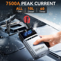 Démarreur de voiture portable BRPOM avec compresseur d'air, gonfleur de pneus, démarreur de batterie de voiture 8000 mAh, boîtier de démarrage, démarreur de batterie de voiture