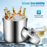 Glaçons portables à double paroi en acier inoxydable, récipient à glaçons avec couvercle à pinces, refroidisseur de vin, de boisson et de bière, 1,3 L, E27