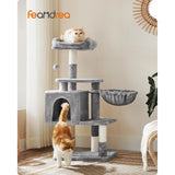Feandrea Arbre à Chat Multi-Niveaux, Hauteur 110 cm, Niche, Gris Clair PCT52W