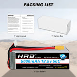 Batterie LiPo HRB 5S 18,5 V 5000 mAh (1/2 pièce) avec connecteur XT90 pour drone, hélicoptère, avion, voiture, bateau, camion (compatible 10S).