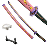 Katana Demon Slayer 41 pouces/104 cm (Tsuyuri Kanao Sanemi Giyuu) en bois bleu, jouet, épée, accessoire de jeu de rôle, personnage, arme