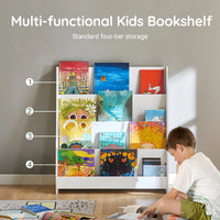 SoBuy KMB32 Bibliothèque pour enfants Étagère pour enfants Support pour journaux avec 4 étagères Étagère de rangement pour enfants Blanc