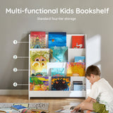 SoBuy KMB32 Bibliothèque pour enfants Étagère pour enfants Support pour journaux avec 4 étagères Étagère de rangement pour enfants Blanc
