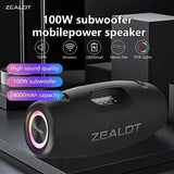 Haut-parleurs sans fil Zealot S78 100W, technologie DSP, lumière de rêve, haut-parleur de subwoofer portable extérieur, double appairage, 24000mAh.
