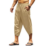 Pantalon large en coton et lin pour homme, sarouel décontracté, longueur mollet, pantalon baggy, vêtements de plage hawaïens, mode Harajuku, été