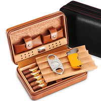 Boîte à cigares Portable, étui à cigares de voyage en cuir et bois de cèdre, boîte à cigares avec ou sans coupe, briquet Puro, ensemble d'accessoires