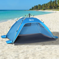 Tente de plage pop-up Outsunny avec 2 portes 2 fenêtres 220X173X120 cm Bleu