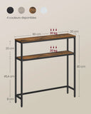 Console pour Couloir, Table de Salon Fine à 2 Niveaux, Table d’Appoint avec 2 Étagères, 20 x 80 x 80 cm
