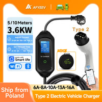 AFYEEV EV chargeur Portable Type2 IEC62196-2 connecteur 16A 1 Phase 3.6KW prise ue Station de charge pour véhicule électrique