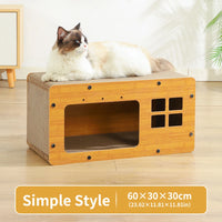 Griffoir pour chat, maison et bac à griffer, griffoir en bois détachable, poteau à griffer en papier ondulé