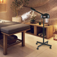 Appareil de soin du visage à vapeur sur pied 800 W noir pour salons de beauté et spas, avec roulettes pivotantes à 360°