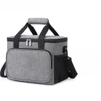 Sac à lunch en tissu Oxford gris, grande capacité, avec bandoulière et anses, étanche et portable.