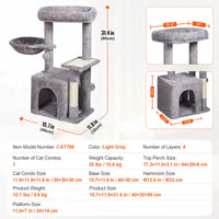 SucceBuy Arbre à chat pour chats d'intérieur Tour à chat avec chat condo Poste à gratter en sisal HamacTop Perche Plateformes de saut Gris foncé