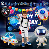 Décorations de fête d'anniversaire spatial, 88 pièces, décorations d'anniversaire et ensemble de vaisselle d'anniversaire pour espace extérieur, assiettes de fête, nappe, toile de fond