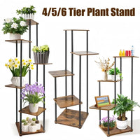 Étagère à Plantes Moderne 6 Étages en Métal & Bois - Présentoir Solide pour Intérieur/Extérieur, Jardin, Balcon, Salon - Étagère Fleur Décorative avec Structure Métallique Renforcée