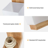 Applique murale d'intérieur en bois, lampe murale moderne E27 au design minimaliste, abat-jour en verre, idéale pour chambre, salon, couloir ou café.