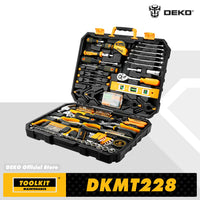 DEKO-Kit d'outils de réparation automobile, ensemble d'instruments mixtes, avec boîte à outils en plastique, mallette de rangement, 228 pièces