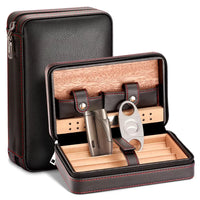 Boîte à cigares Portable, étui à cigares de voyage en cuir et bois de cèdre, boîte à cigares avec ou sans coupe, briquet Puro, ensemble d'accessoires