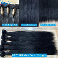 YOCYTU 20 20 20 Pouces Tissage Cheveux Humains 1/3/4 PCS Lot de Tissage Cheveux Humain 12A Tissage Naturel Brésilien Haut Qualité Meche Tissage Humain Hair Raw Hair Bundles 100% Human Hair Livraison 3 Jours France