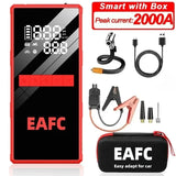 Démarreur de voiture EAFC 2000A avec compresseur d'air, écran LCD, chargeur de batterie externe et gonfleur de pneus.