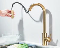 Robinet d'évier de cuisine extractible, deux fonctions, mitigeur d'eau chaude et froide à poignée unique, monté sur le pont