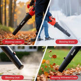 Souffleur de feuilles sans fil OUTIGO, avec 2 batteries de 4,5 Ah et 2 tubes, puissant et léger, idéal pour le dépoussiérage, le déneigement, le jardinage et les travaux de terrassement.