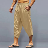Pantalon large en coton et lin pour homme, sarouel décontracté, longueur mollet, pantalon baggy, vêtements de plage hawaïens, mode Harajuku, été